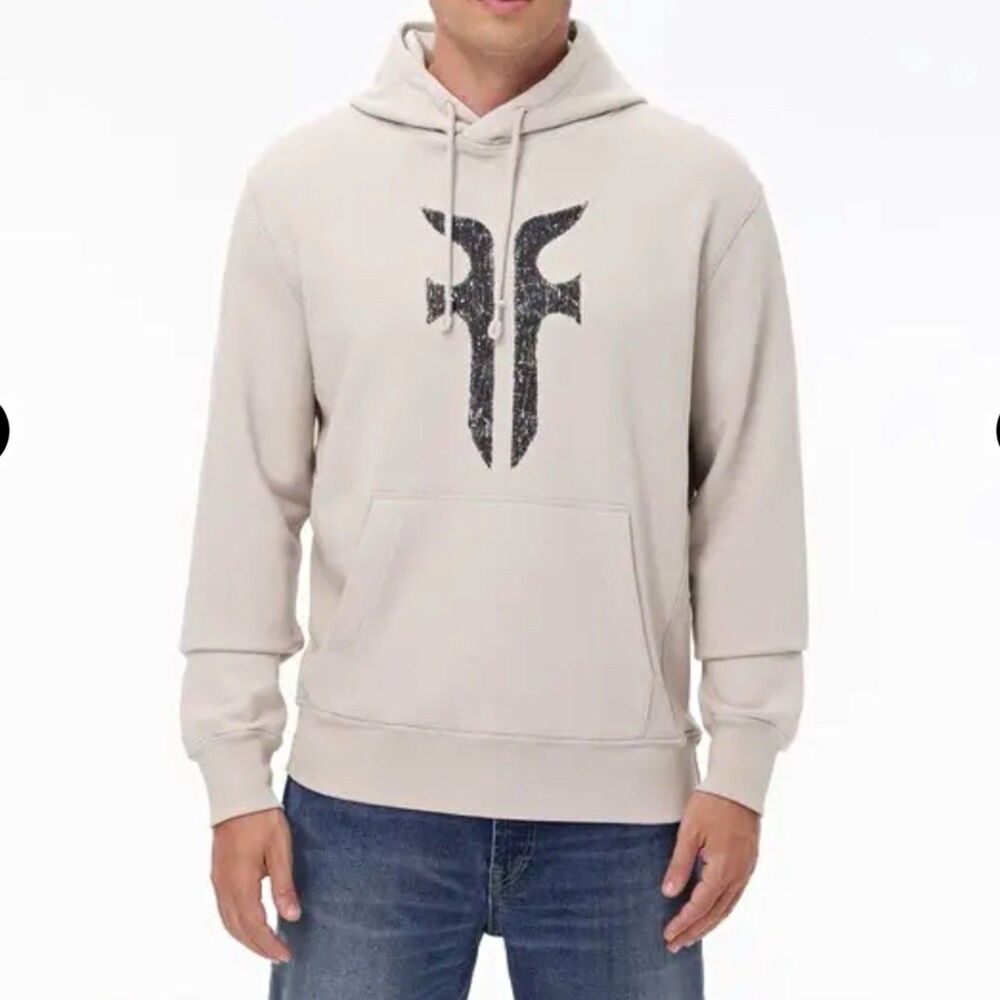 Frye Men's Cream Pullover Hoodie XXL Fleece Cotton Graphic Logo Kangaroo Pocket